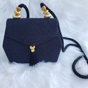 Columbine Evening Purse with Tassles Black/Gold